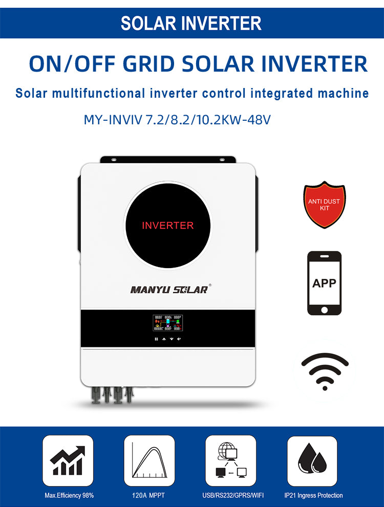 On/Off-Grid Dc-Ac Wall Inverter 7.2Kw 8.2kw 10.2kw Hybrid Solar Inverter 48V All In One Mpp Hybrid Solar Inverter