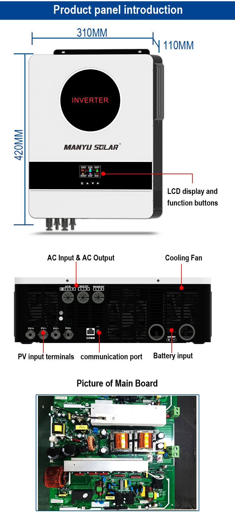 On/Off-Grid Dc-Ac Wall Inverter 7.2Kw 8.2kw 10.2kw Hybrid Solar Inverter 48V All In One Mpp Hybrid Solar Inverter