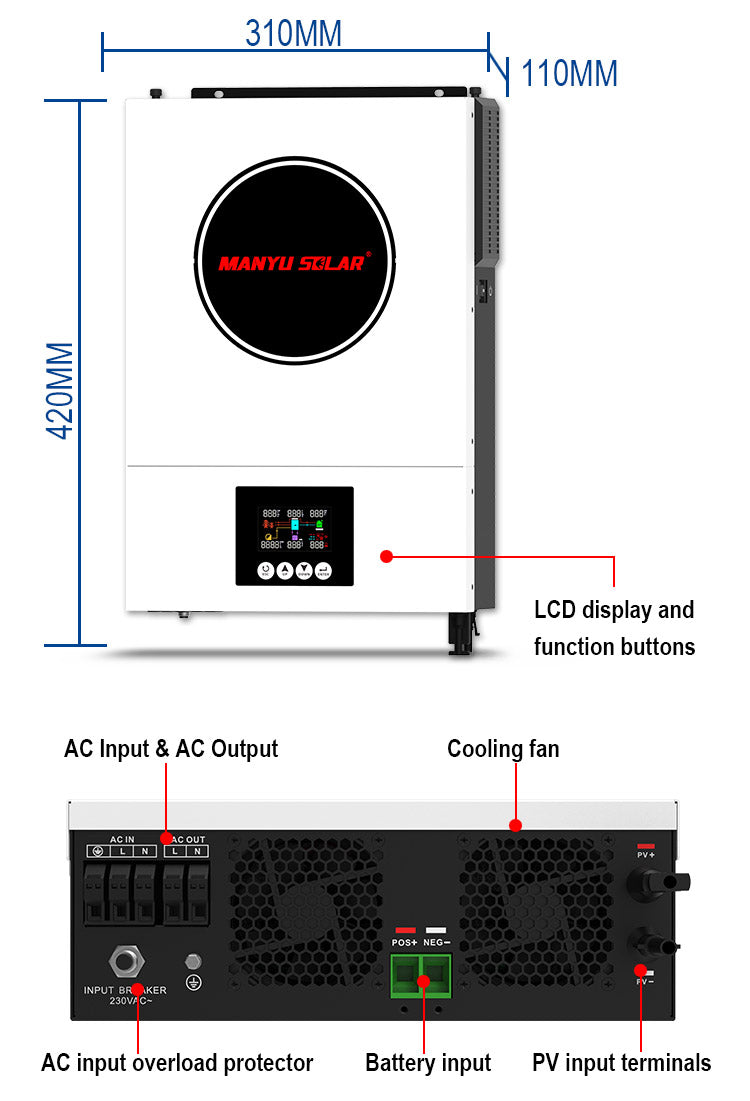 Mppt Hybrid Solar Inverter 3.6kw 6.2kw DC to AC Off Grid Grid-tied Inverters with DC 24V 48V Battery Inverter