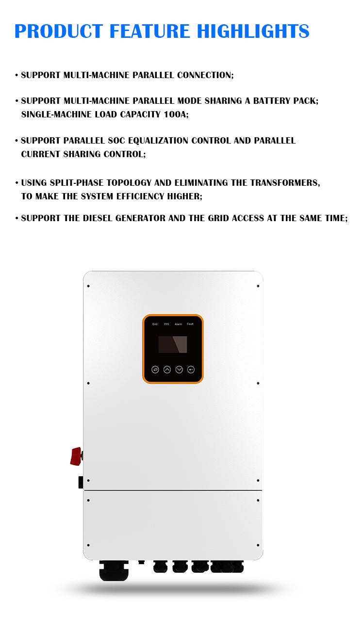5/6/8/10kw Off Grid Grid Tie Inverter 48v split phase120 240v Solar Hybrid Parallel Solar Inverter