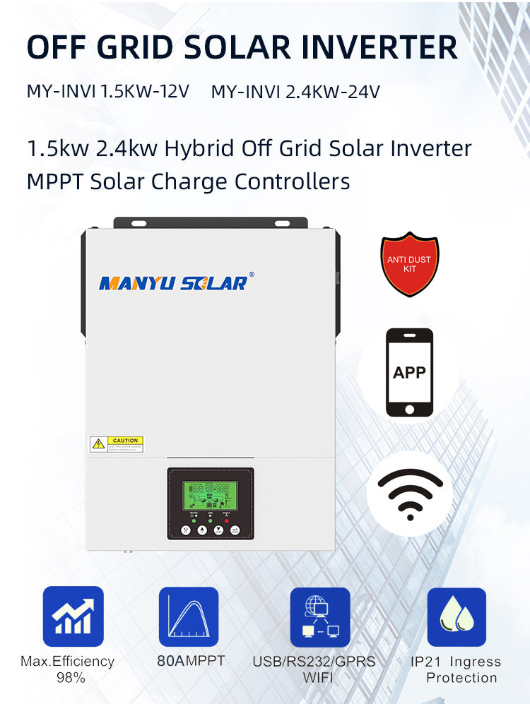 1.5kw 2.4kw 24v 48v High Frequency Off Grid Solar Inverter Pure Sine Wave Mpp Solar Inverter Hybrid