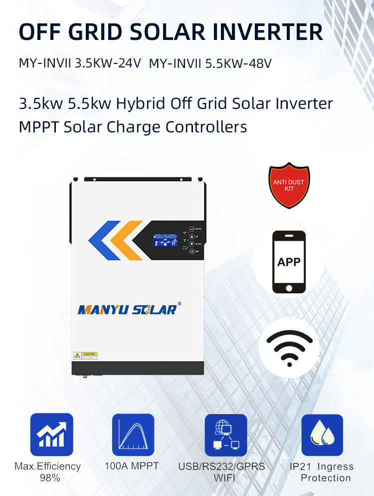 3.5kw 24v 5.5kw 48voff grid hybrid solar inverter 100A mppt charge controller solar inverter without battery